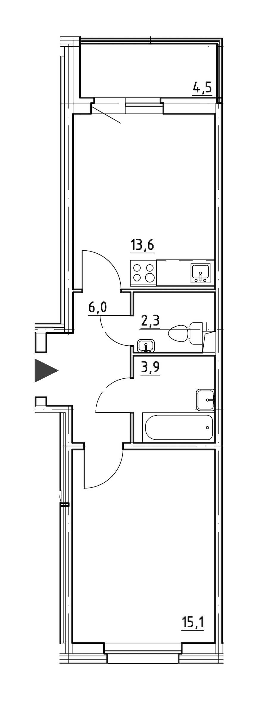 Однокомнатная квартира в : площадь 43.2 м2 , этаж: 1 – купить в Санкт-Петербурге